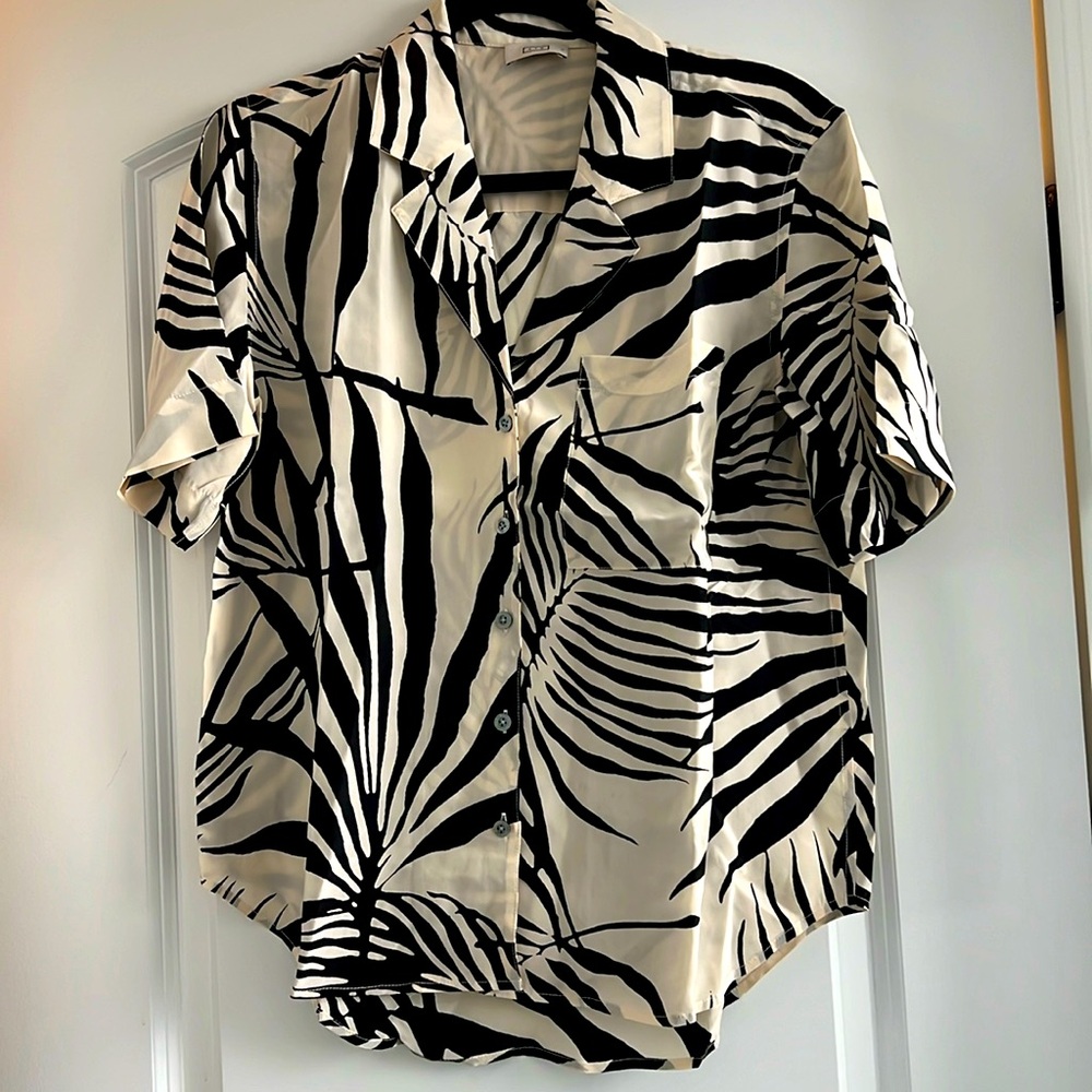 AYR The Pool Boy in Black Palapa Print button front shirt